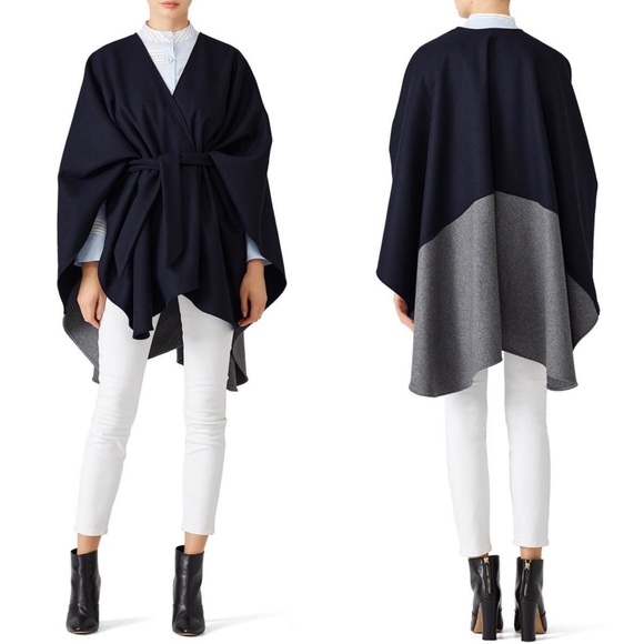 Donni Charm Wool Duo Wonder Cape Poncho OS Colorblock Oversized Drape Slouchy - Picture 2 of 8